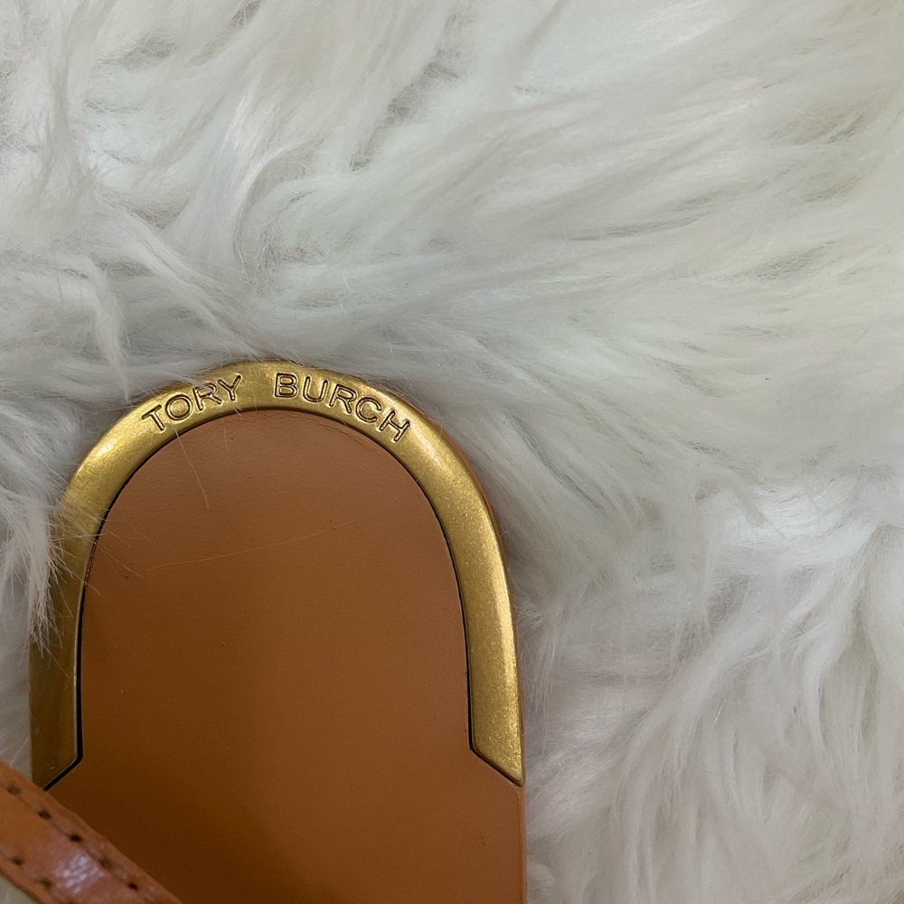 Tory Burch Camel Leather Knotted Disk Embellished Strappy Flat Sandals Size 9 - Picture 8 of 10